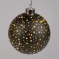 Preview: Hänger Kugel 12 cm Sterne-Schwarz mit LED-Licht Glas 814548 formano