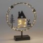 Preview: Ring auf Fuss 30 cm mit Haus + Tannenbaum schwarz mit LED-Licht Metall 633750 formano
