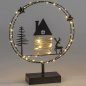 Preview: Ring auf Fuss 43 cm mit Haus + Tannenbaum schwarz mit LED-Licht Metall 633767 formano