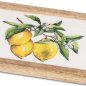 Preview: Detailansicht Tablett 30 cm weisser Emaille-Farbe Zitronen-Dekor Mango-Holz 618788 formano