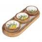 Preview: Tablett oval 33,5 cm + 3 Schalen rund 10 cm Zitronen-Dekor Mango-Holz 618856 formano