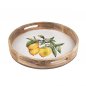 Preview: Tablett rund 35 cm weisser Emaille-Farbe Zitronen-Dekor Mango-Holz 618832 formano