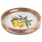 Preview: Tablett rund 40 cm weisser Emaille-Farbe Zitronen-Dekor Mango-Holz 618849 formano