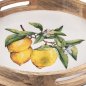 Preview: Detailansicht Tablett rund 40 cm weisser Emaille-Farbe Zitronen-Dekor Mango-Holz 618849 formano