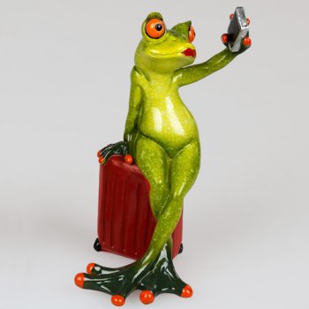 717511 Frosch mit Koffer 16cm aus Kunststein gefertigt Stückpreis 