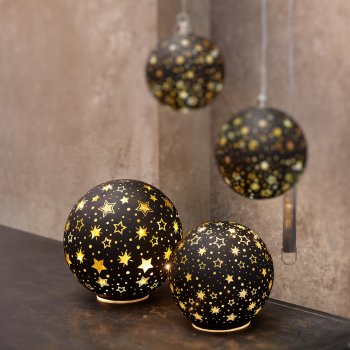 Deko-Kugel schwarz-gold mit LED-Licht Glas dekoriert formano