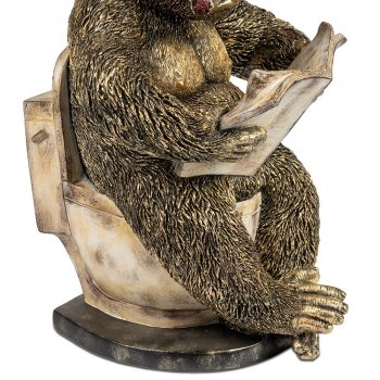 Preview: Affe sitzend auf dem Kloh mit Zeitung + Zigarre antik-gold 29 cm handbemalt 759986 formano