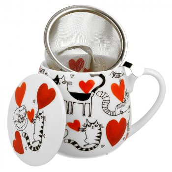 Preview: Teetasse Barrel 3tlg. Cat's World Herzen Porzellan 288318 DUO