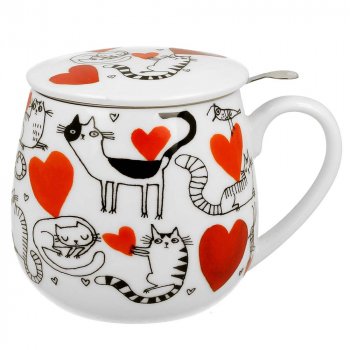 Preview: Teebecher Barrel 3tlg. Cat's World Porzellan mit Sieb + Deckel 288318 DUO