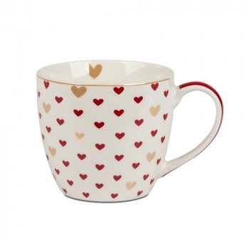 Preview: Kaffeebecher Herzen rot/gold Porzellan 288509 DUO