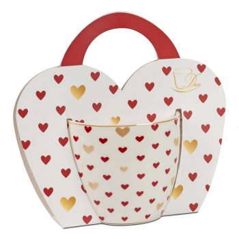 Preview: Geschenktasche für Becher Herzen rot/gold Porzellan 288523 DUO