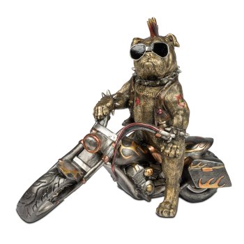 Bulldogge auf Motorrad mit Sonnenbrille antik-gold 34 cm handbemalt 759214 formano