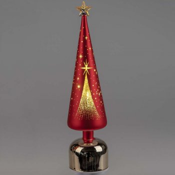 Preview: Dekobaum drehend 38 cm rot-gold mit Stern LED-Licht 813503 formano