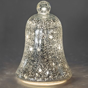 Deko-Glocke Sterne-Silber 22 cm mit LED-Licht Glas 814999 formano