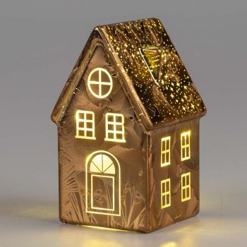 Deko-Haus 16 cm LED-Licht Glas 814562 formano