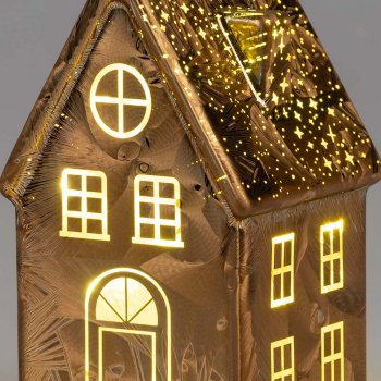 Preview: Detailansicht Deko-Haus 16 cm LED-Licht Glas 814562 formano