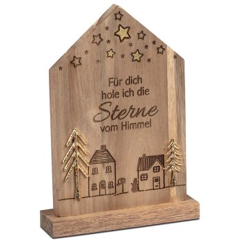 Preview: Deko Haus mit Baum mit Spruch Sterne vom Himmel 20 cm Holz + Metall 544827 formano