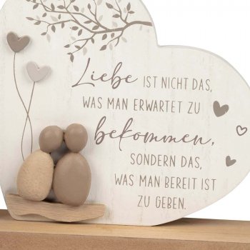 Detailansicht Herz auf Fuß 20 cm Holz + Steinoptik 689610 formano