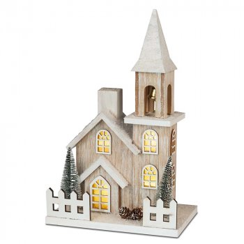 Kirche 36 cm mit LED-Licht aus Holz 542670 formano