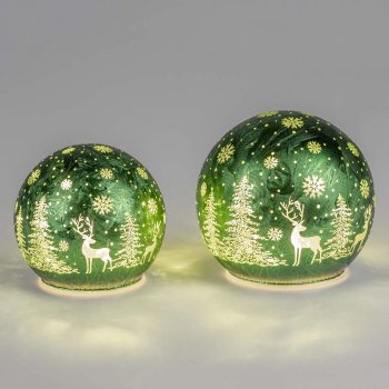 Deko-Kugel 10 cm 12 cm Frosty-Grün LED-Licht Glas 814166, 814173 formano