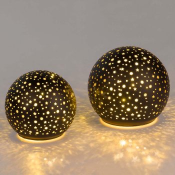 Deko-Kugel 10 o. 12 cm Sterne-Schwarz LED-Licht 814807 814814 formano