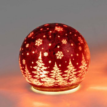 Preview: Deko-Kugel 10 cm Frosty-Rot LED-Licht Glas 814050 formano