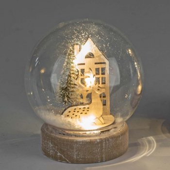 Deko-Kugel 11 cm Haus + Hirsch + Tanne + Schnee mit LED-Licht Glas 816122 formano
