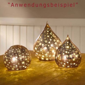 Preview: Deko-Kugel 12 o. 15 cm Rose-Gold Sterne mit LED-Licht Glas Werbefoto 750129 750143 formano