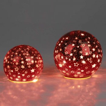 Deko-Kugel 12 o. 15 cm Sterne-Rot mit LED-Licht Glas 750310 750327 formano