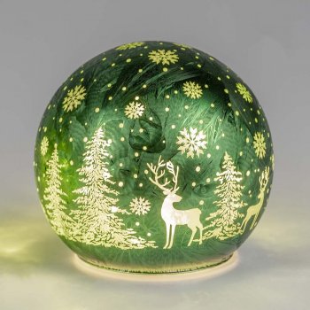 Preview: Deko-Kugel 12 cm Frosty-Grün LED-Licht Glas 814173 formano
