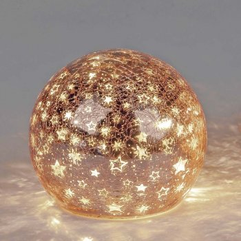 Preview: Deko-Kugel 12 cm Rose-Gold Sterne mit LED-Licht Glas 750129 formano
