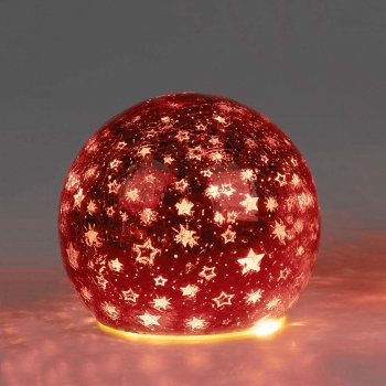 Preview: Deko-Kugel 12 cm Sterne-Rot mit LED-Licht Glas 750310 formano