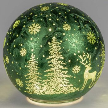 Preview: Deko-Kugel 15 cm Frosty-Grün LED-Licht Glas 814180 formano