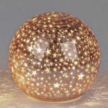 Preview: Deko-Kugel 15 cm Rose-Gold Sterne mit LED-Licht Glas 750143 formano