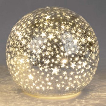 Preview: Deko-Kugel 15 cm Silber Sterne mit LED-Licht Glas 750020 formano