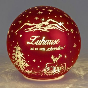 Deko-Kugel rot 15 cm aus mattem Farbglas mit LED-Licht + Spruch 814326 formano