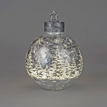 Deko-Kugel 28 cm Frosty-Silber mit LED-Licht Glas 801708 formano