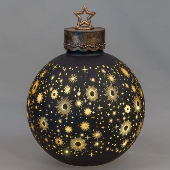 Deko-Kugel 33 cm schwarz-gold Sterne LED-Licht Glas 801814 formano