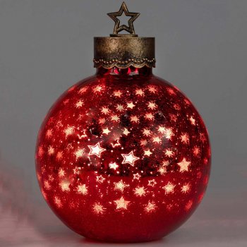Preview: Deko-Kugel Sterne 33 cm Rot mit LED-Licht Glas 750402 formano