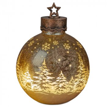 Preview: Deko-Kugel Frosty-Gold 33 cm mit LED-Licht Farbglas 750457 formano