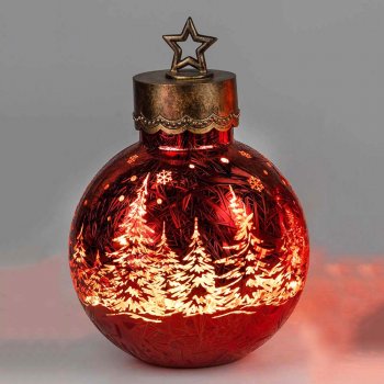 Deko-Kugel 28 cm Frosty-Rot mit LED-Licht Glas 750488 formano