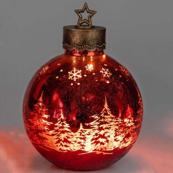 Deko-Kugel 33 cm Frosty-Rot mit LED-Licht Glas 750495