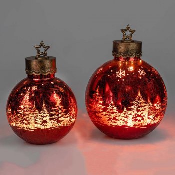 Deko-Kugel Frosty-Rot mit LED-Licht Glas 750488 750495 formano
