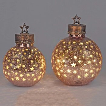 Deko-Kugel Sterne Rose-Gold mit LED-Licht Glas 750211 750228 formano