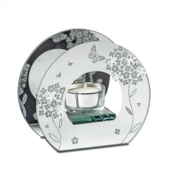 Deko-Licht 13 cm Teelichthalter mit Blumen-Dekor aus Glas 812865 formano