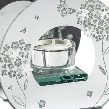 Preview: Detailansicht Deko-Licht 13 cm Teelichthalter mit Blumen-Dekor aus Glas 812865 formano