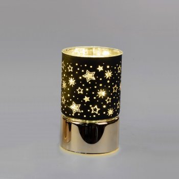 Deko-Licht 15 cm schwarz-gold Festival mit LED Glas 888532 formano