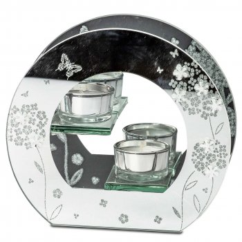 Deko-Licht 18 cm Teelichthalter mit Blumen-Dekor aus Glas 812872 formano