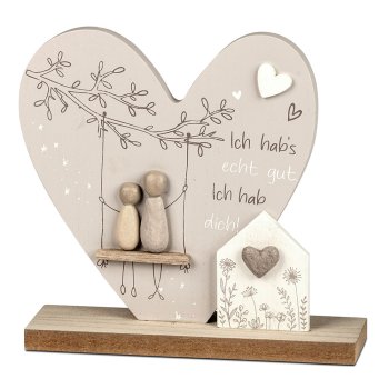 Herz + Haus 18 cm mit Spruch aus Holz + Kunststein-Figuren 689795 formano