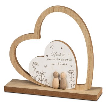 Herz in Herz 20 cm mit Spruch aus Holz + Kunststein-Figuren 689788 formano